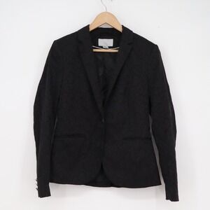 HM Womens Black Jacquard Snakeskin Single Button Blazer Jacket Silver Cuffs Sz 8